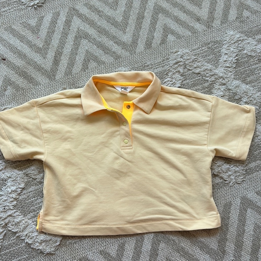 ATHLETA GIRL Retrochill Oversized Midi Polo Tee Anemone Yellow Medium 8/10